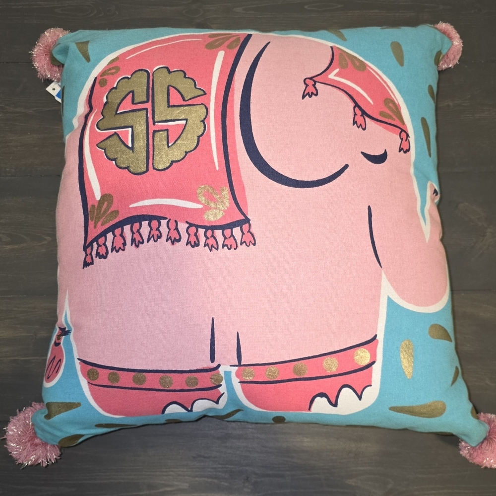 NEW Simply Southern Elephant Print with Embroidery Cotton Throw Pillow 18x18